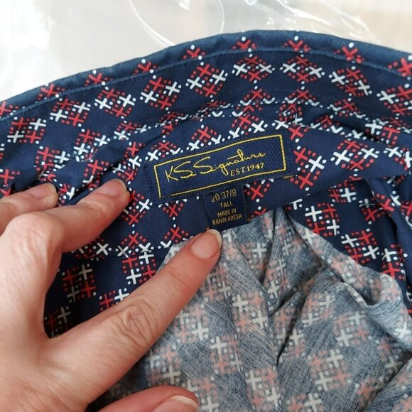 Kirkland Signature Men’s Medium Longsleeve Button Up Size 20 37/8 Geometric Tall - Picture 5 of 5